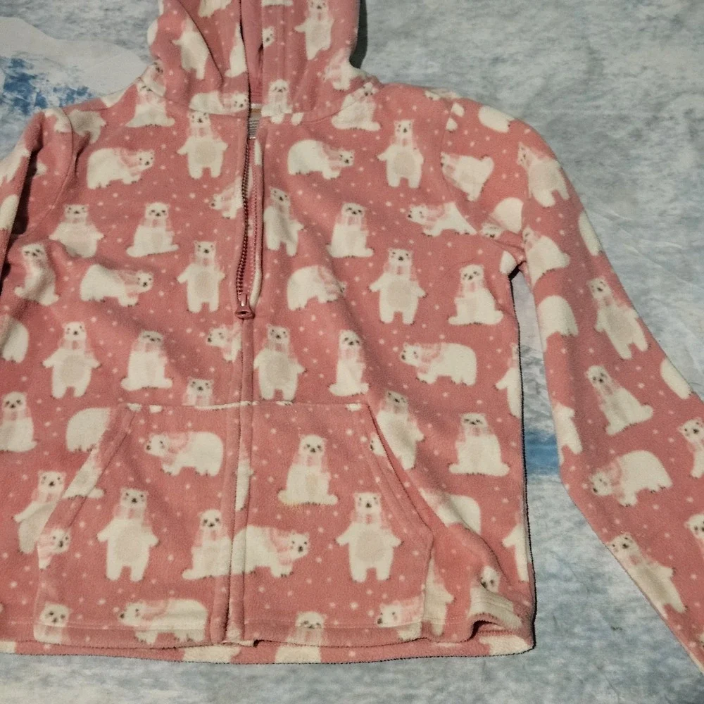 Gymboree Girls Polar Bear Fleece Hoodie Jacket Size 10 Pink Full Zip Winter